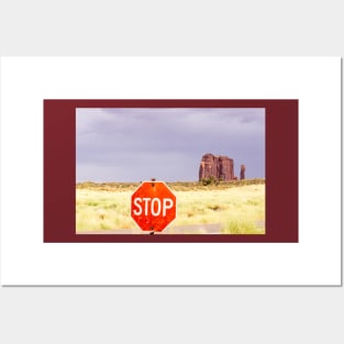 Stop sign in approach road to Monument Valley Posters and Art